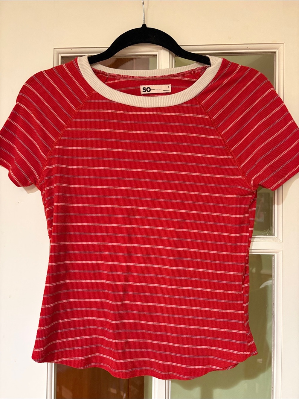 SO Red Striped Ribbed Tee with White Neck Trim